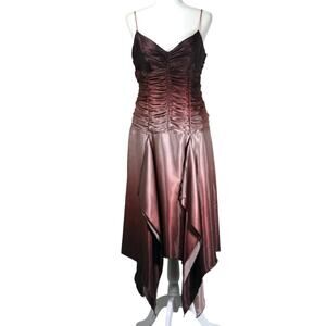 Y2K Rampage Satin Fairy Ruched Sleeveless Ombre Renfair Dress Handkerchief Hem
